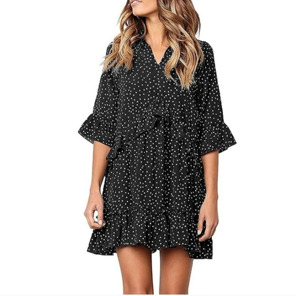 Black & White Polka Dot Ruffles Dress